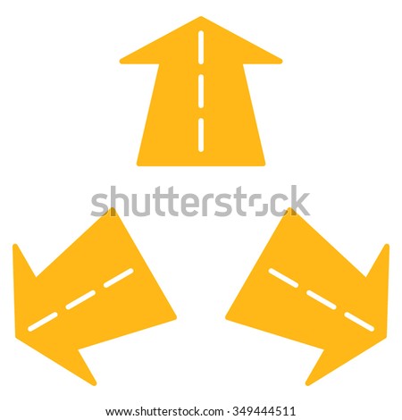 Road Directions vector icon. Style is flat symbol, yellow color, rounded angles, white background.