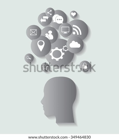 social media icons with human head, abstract vector gray