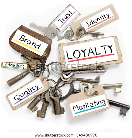 Photo of key bunch and paper tags with LOYALTY conceptual words