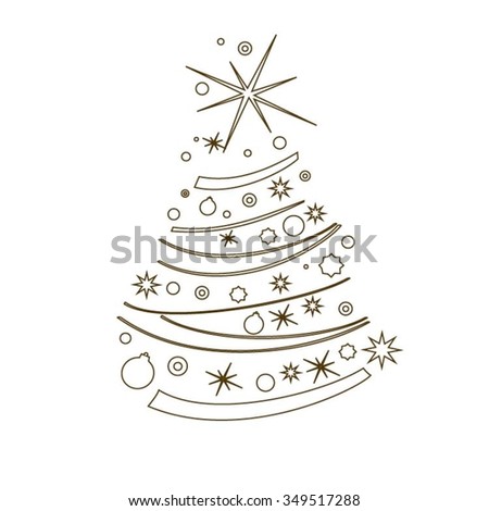 Christmas card, with graphic linear Christmas tree, Christmas tree with snowflakes vector illustration.