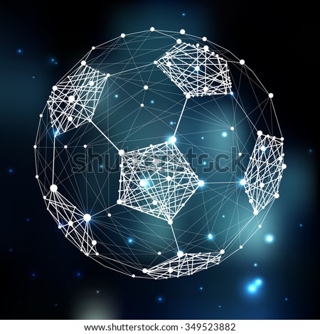 Connection abstract vector structure shaped in football ball. Futuristic technology wire frame. Mashed background. Geometric digital art illustration
