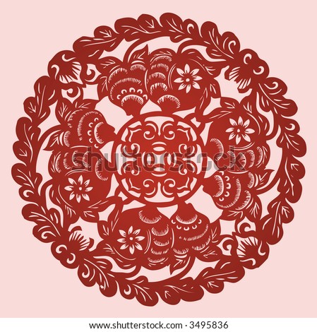 Floral element design in Chinese traditional Paper Cut style (Vector)