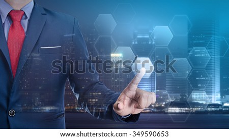 business man touch visual screen , business concept
