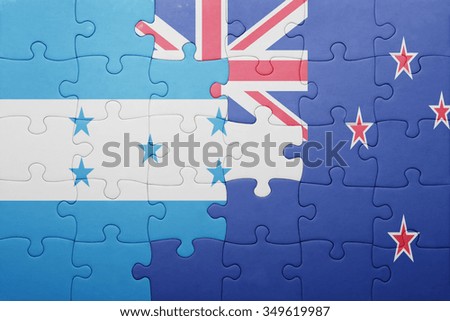 puzzle with the national flag of honduras and new zealand. concept