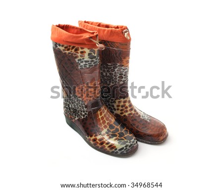 rubber boots with a pattern on a white background