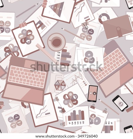 Seamless flat business vector pattern with stationery