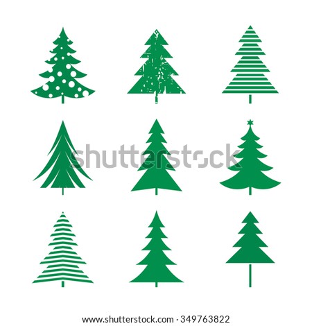 Set of Green Christmas Tree. Vector Illustrations.