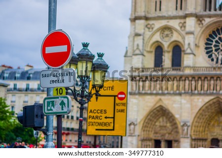 Close up shot of street signs in Paris, France