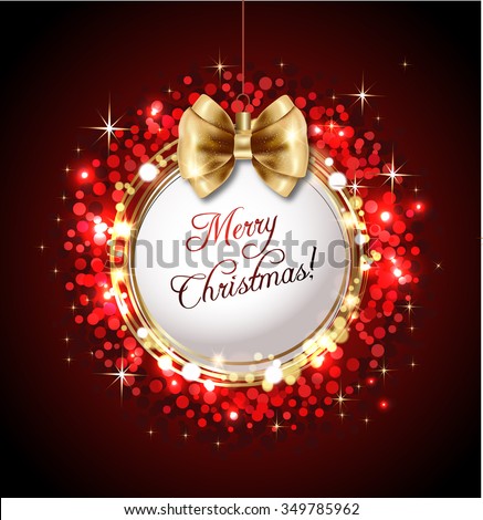 Merry Christmas greeting card against red glittering background