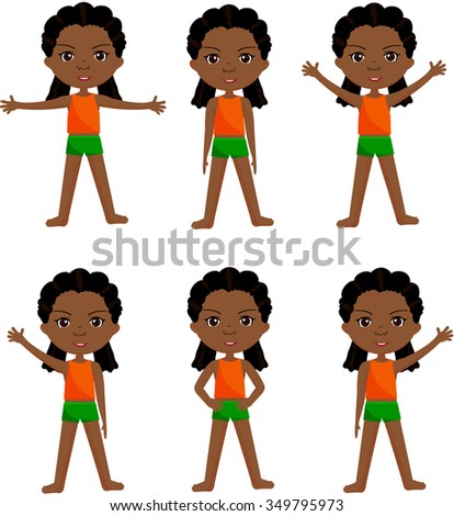 Afro girl with dreadlocks doin morning work-out. cartoon illustration