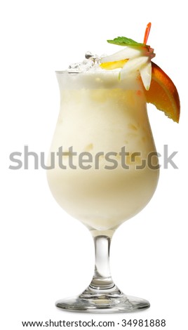 Pina Colada - Cocktail with Cream, Pineapple Juice and Rum. Isolated on White Background