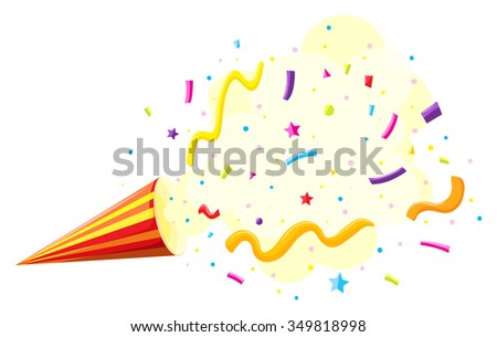Party popper in red and yellow striped illustration