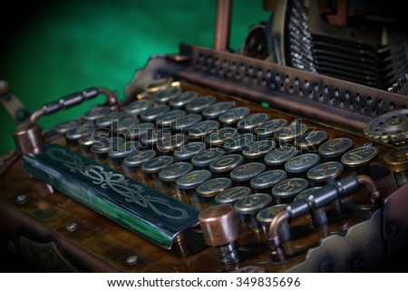 Steampunk style future Typewriter. Hand/home made model.  Russian pre-reform font. (before 1918)