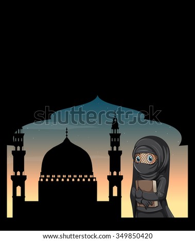 Muslim woman in black costume illustration