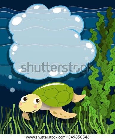 Border design with turtle underwater illustration