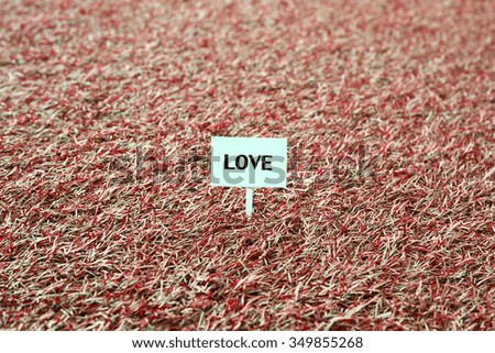 "Love" Sign on grass, green lawn, with space for caption, dreamy color