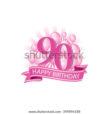 90th pink happy birthday logo with balloons and burst of light