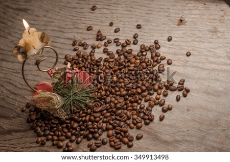 Still life with coffee bean and candle, horizontal photo