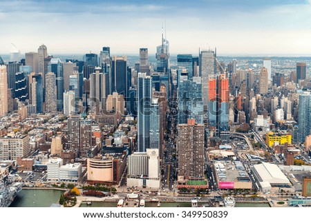 Aerial view of Manhattan skyscrapers.