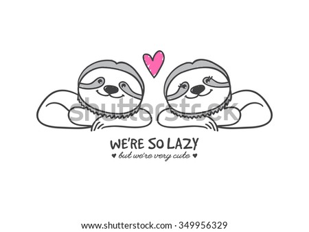 cute hand drawn sloths on white background, vector illustration