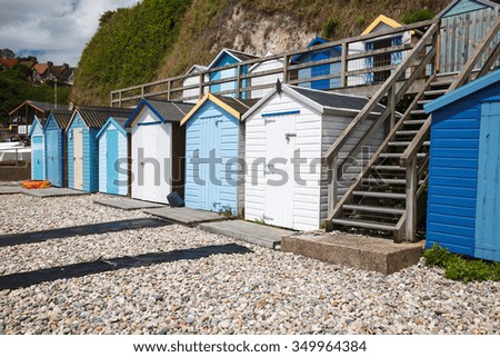 Huts on the beach at Beer, Lyme Bay Devon England UK Europe