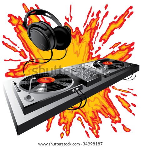 Isolated raster version of vector image of DJ control panel on a fiery ground (contain the Clipping Path)