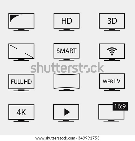TV icons vector set. TV screens on a white background. Isolated silhouettes television in flat style.  