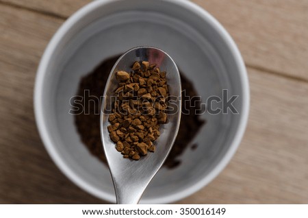 Coffee in spoon on wooden table