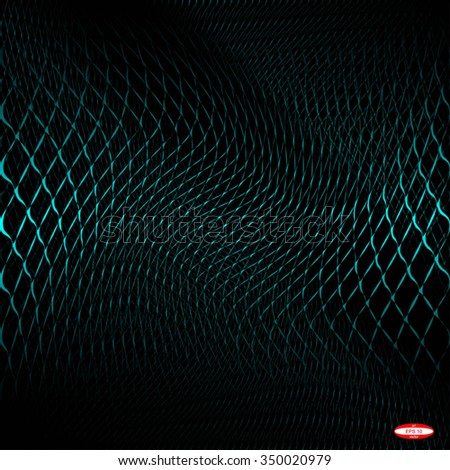 abstract turquoise line slate wave cyan band isolated on black background. raster illustration