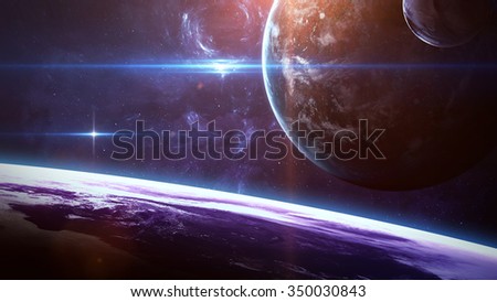 Beautiful giant planets in front of glowing star. Elements of this image furnished by NASA