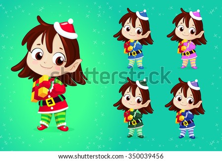 Christmas elf with gift, different color