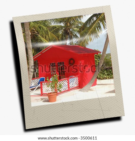 instant photo of exotic beach cabin
