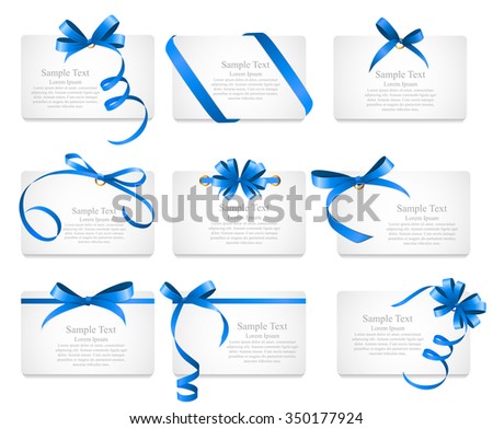 Card with Blue Ribbon and Bow Set. Vector illustration EPS10