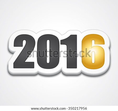 2016 Happy New Year gold and black sticker. Vector Greeting card.