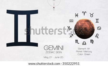 Zodiac sign - Gemini. Cool astrologic infographics. Elements of this image furnished by NASA