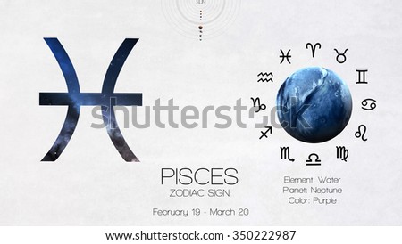 Zodiac sign - Pisces. Cool astrologic infographics. Elements of this image furnished by NASA
