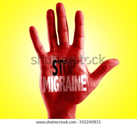 Stop Migraine written on hand with yellow background
