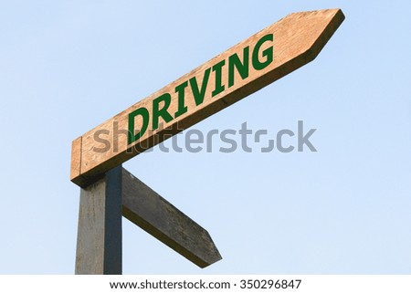 DRIVING word on wood roadsign