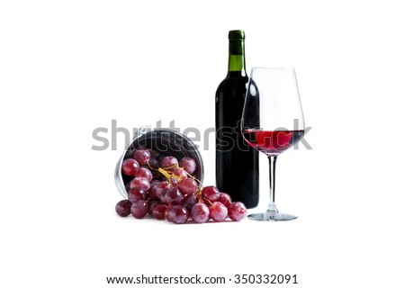 grapes with glass of wine isolated on white background