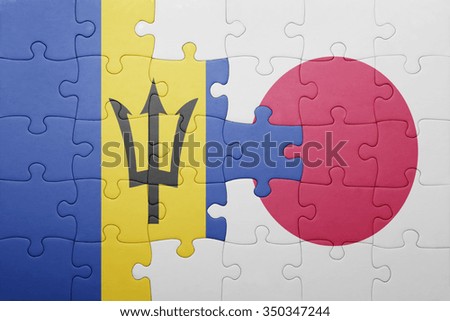 puzzle with the national flag of barbados and japan. concept