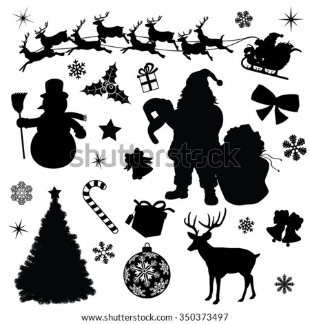 Christmas Collection Black Vector Illustration Silhouettes