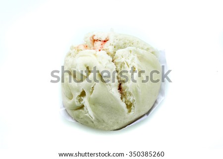 Soft chinese steamed barbecue pork bun isolated on white background