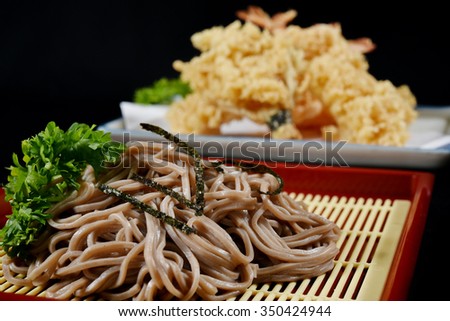 Soba noodle with fried shrimp - japanese food style