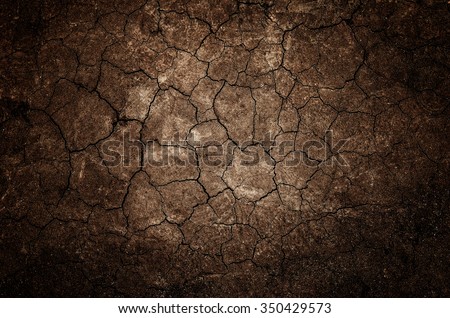 Texture of land dried up by drought, the ground cracks background with grunge and vignette tone Royalty-Free Stock Photo #350429573