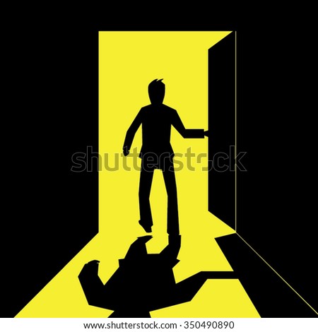 silhouette of a business man open and walking out  the door- vector Royalty-Free Stock Photo #350490890