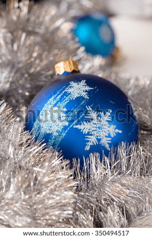 Blue Christmas ornament ball, and fir decoration