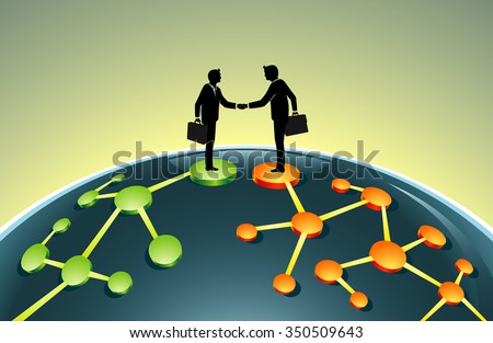 Merging Business Network-Business leaders in global agreement Royalty-Free Stock Photo #350509643