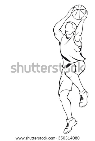 Basketball player. Vector linear silhouette, isolated on white
