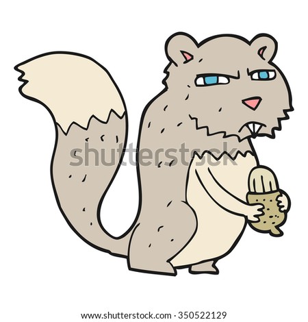 freehand drawn cartoon angry squirrel with nut
