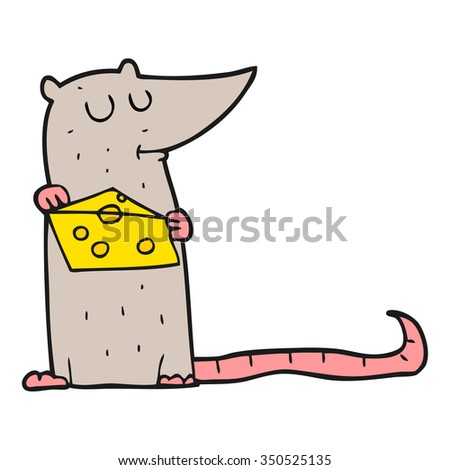 freehand drawn cartoon mouse with cheese
